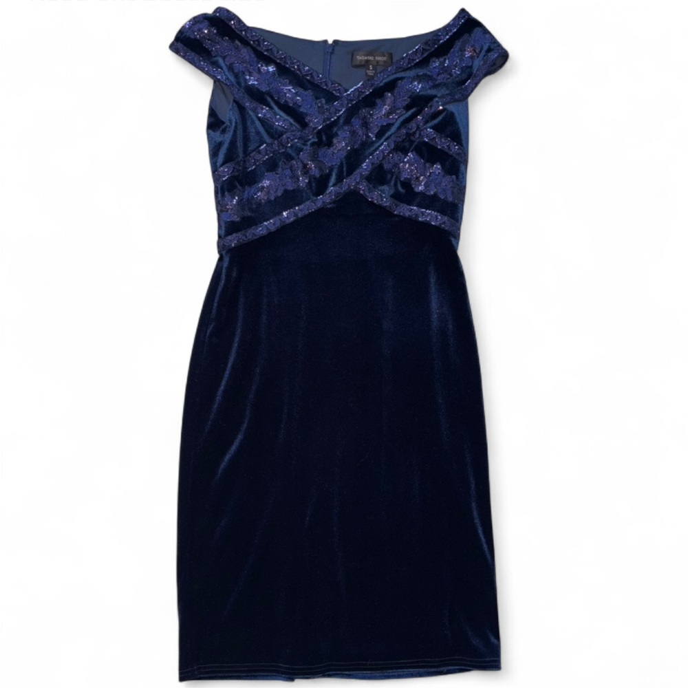 Tadashi Shoji Midnight Blue Velvet Midi Dress